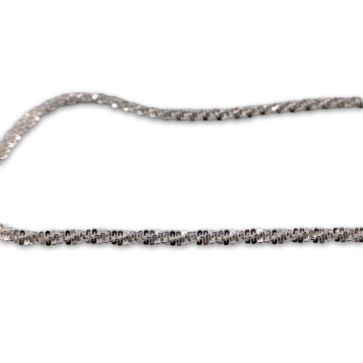 Silver chain necklace on a white background