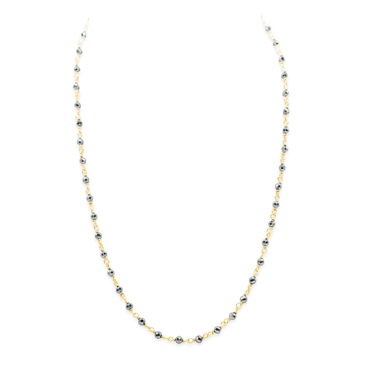 Two-tone beaded necklace on a white background