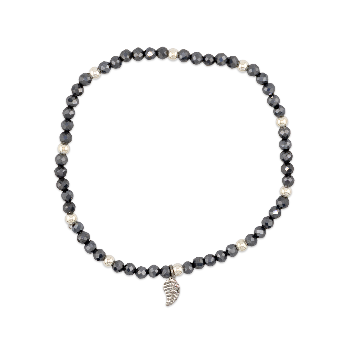 Necklace with black and silver beads on a white background