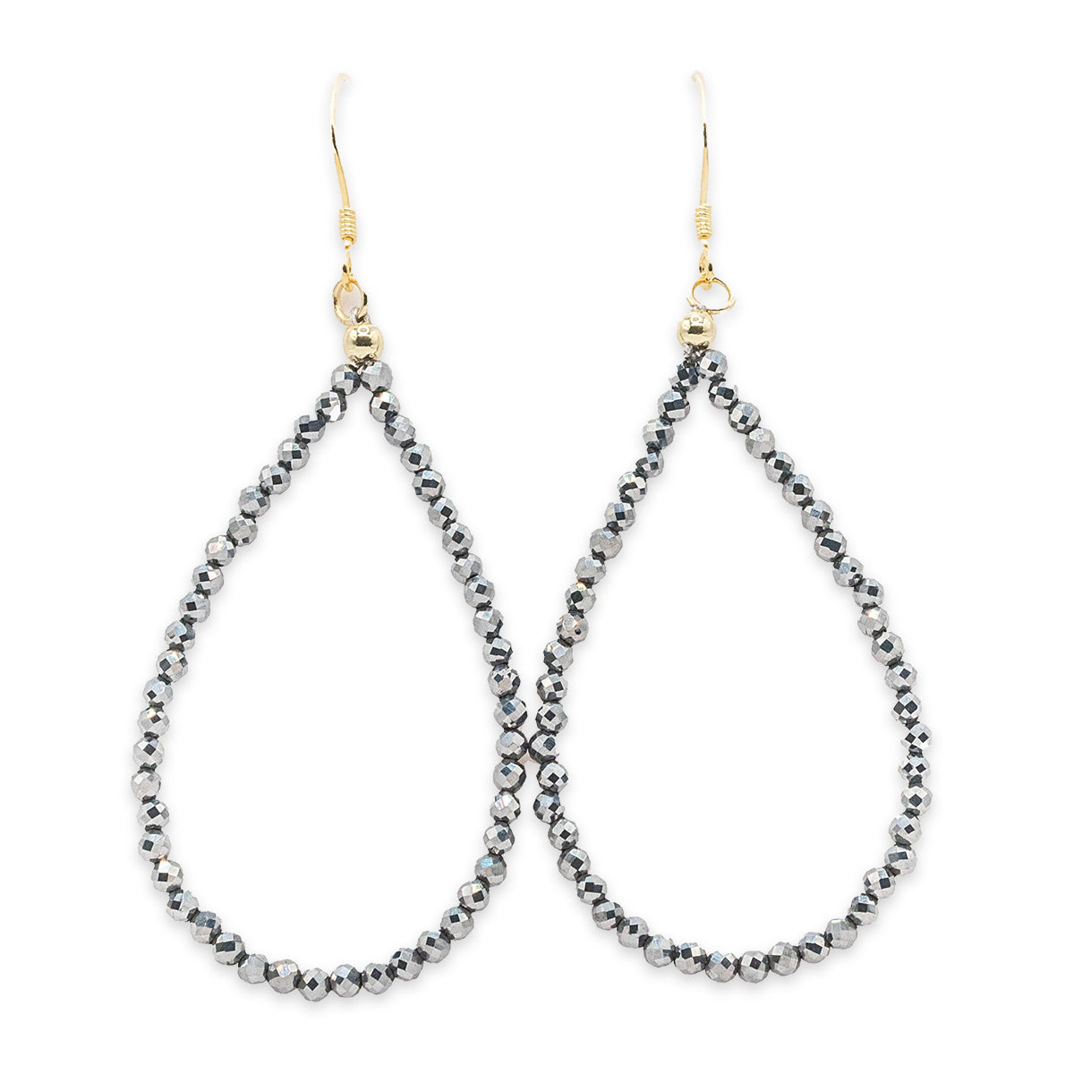 Pair of beaded earrings on a white background