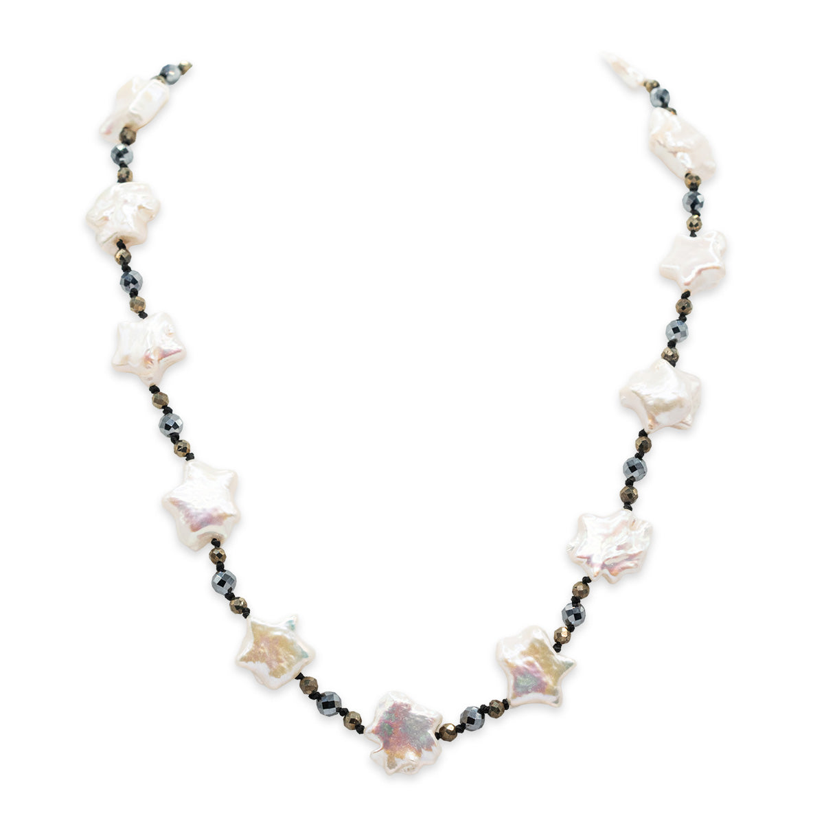 Necklace with star-shaped beads on a white background