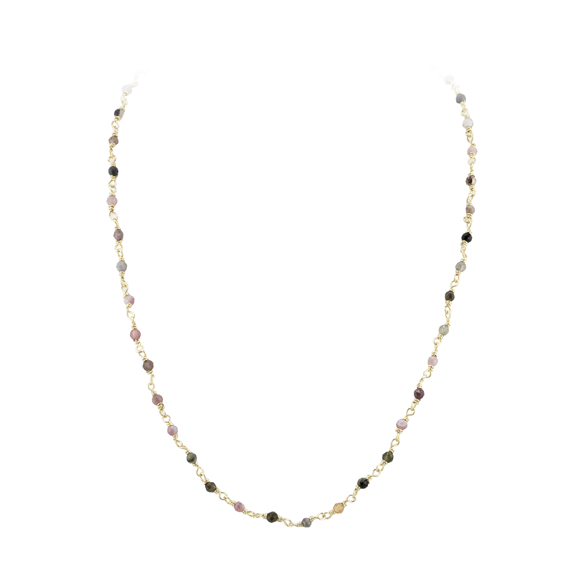 Necklace with multicolored beads on a white background