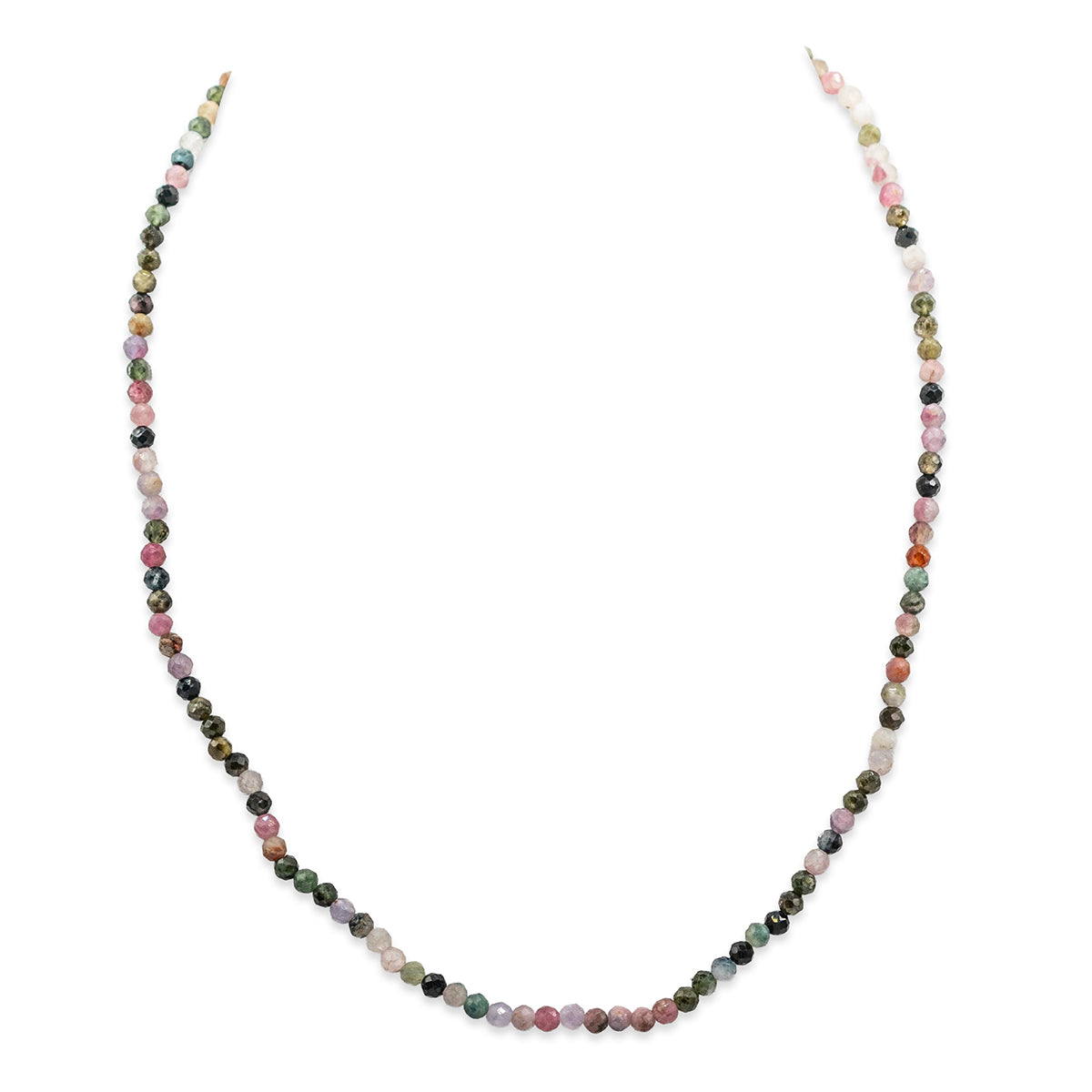 Necklace with multicolored beads on a white background