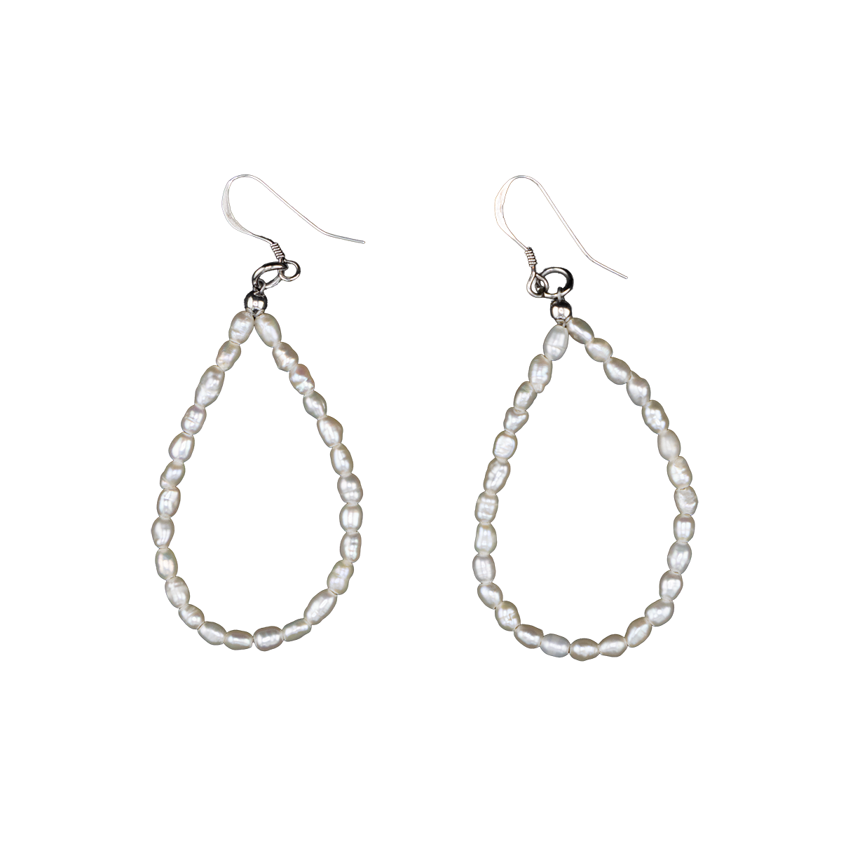 Pair of pearl drop earrings on a white background