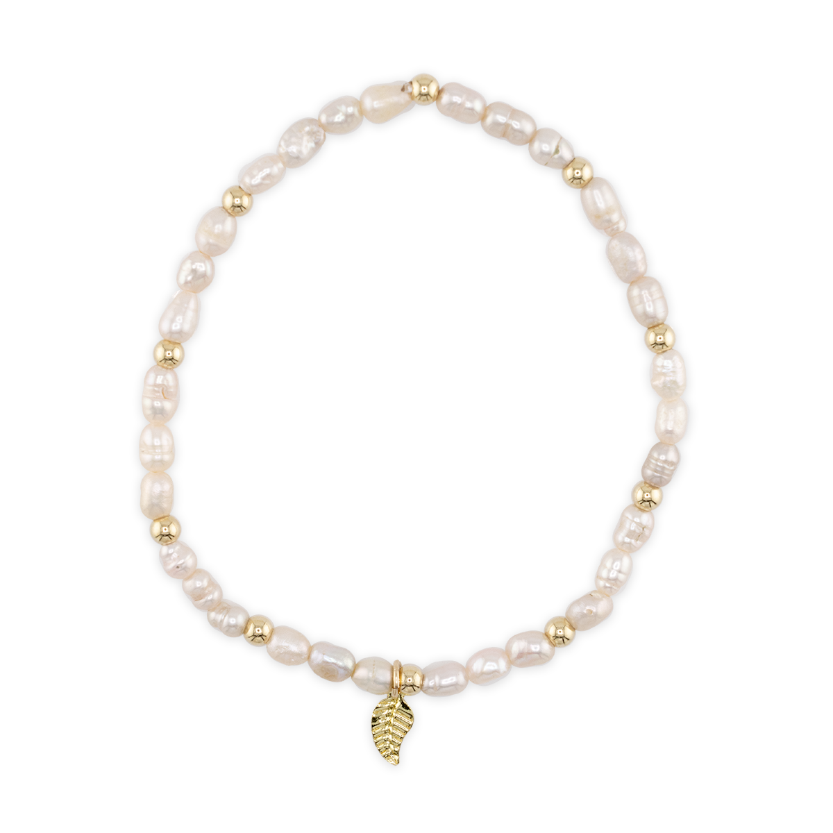 Pearl bracelet with gold accents on a white background