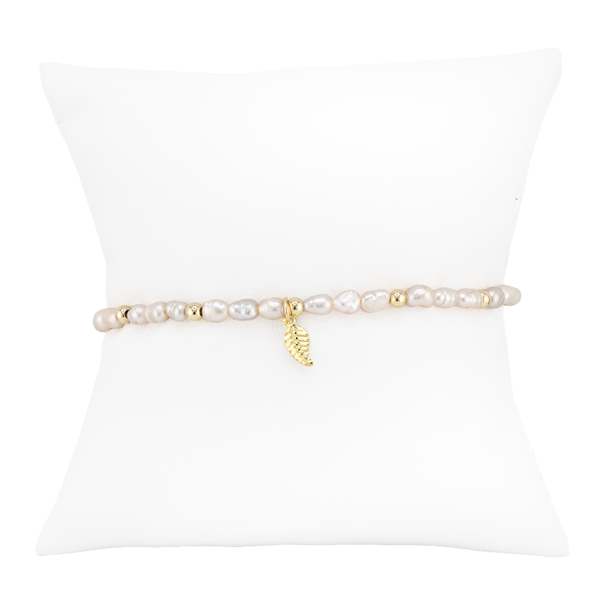 Pearl bracelet with a gold clasp on a white background