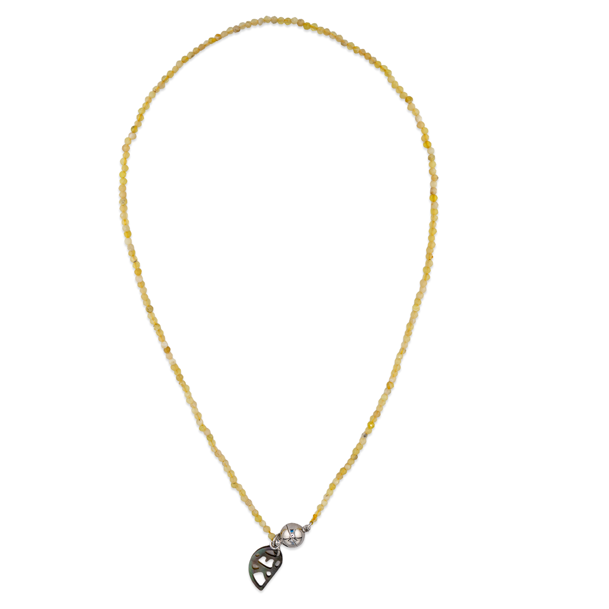 Gold necklace with a heart-shaped pendant on a white background