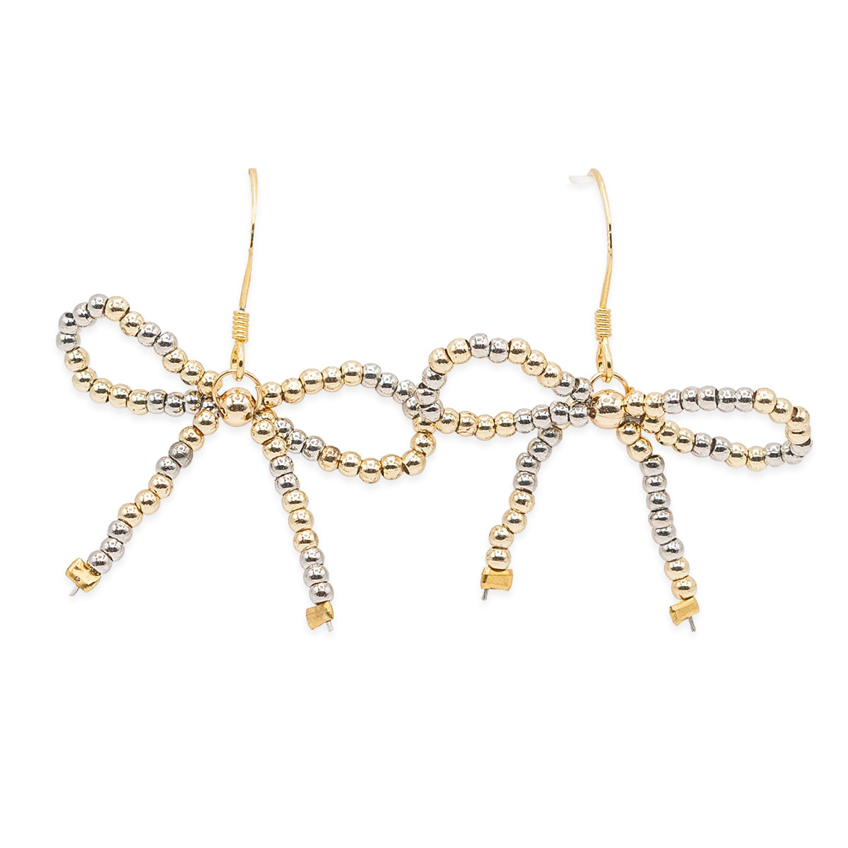 Beaded bow earrings on a white background