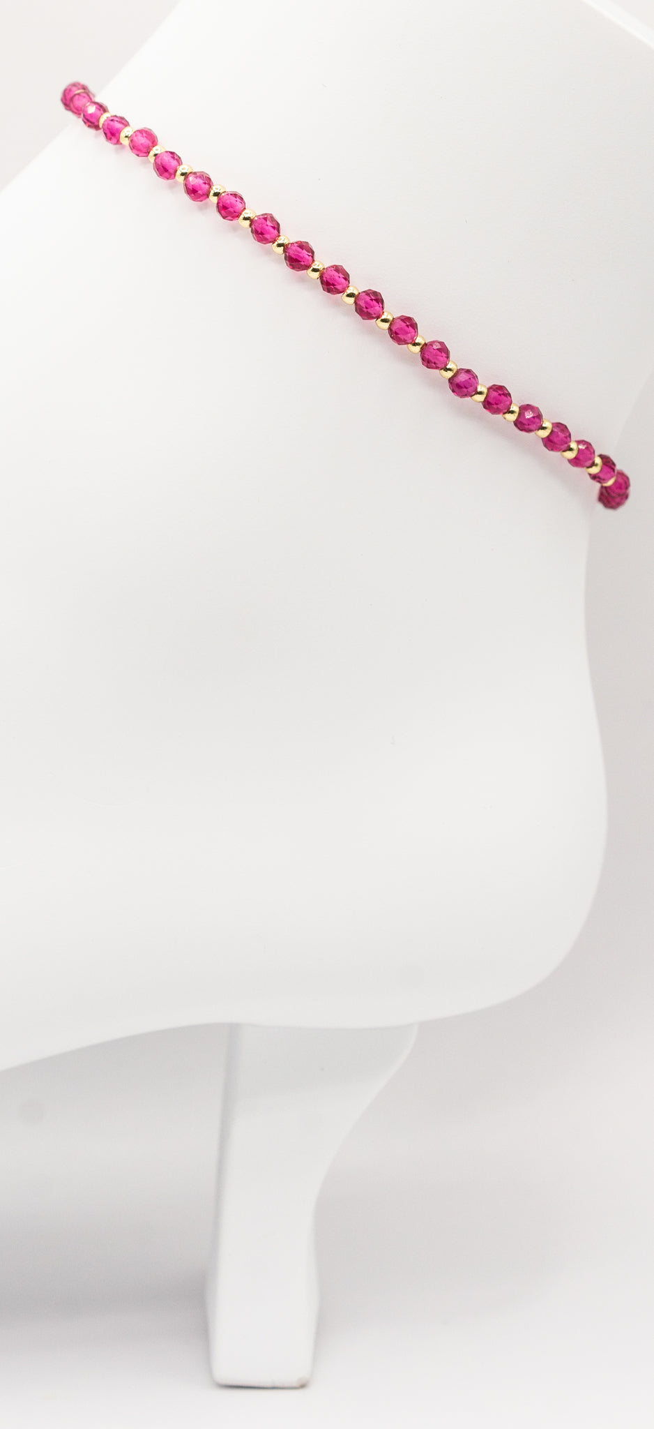 Hot Pink Natural Crystal  and Gold-filled Anklet