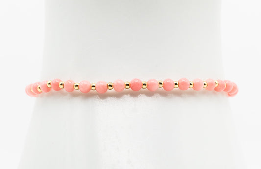 Pink Coral Gemstone and Gold-filled Bracelet