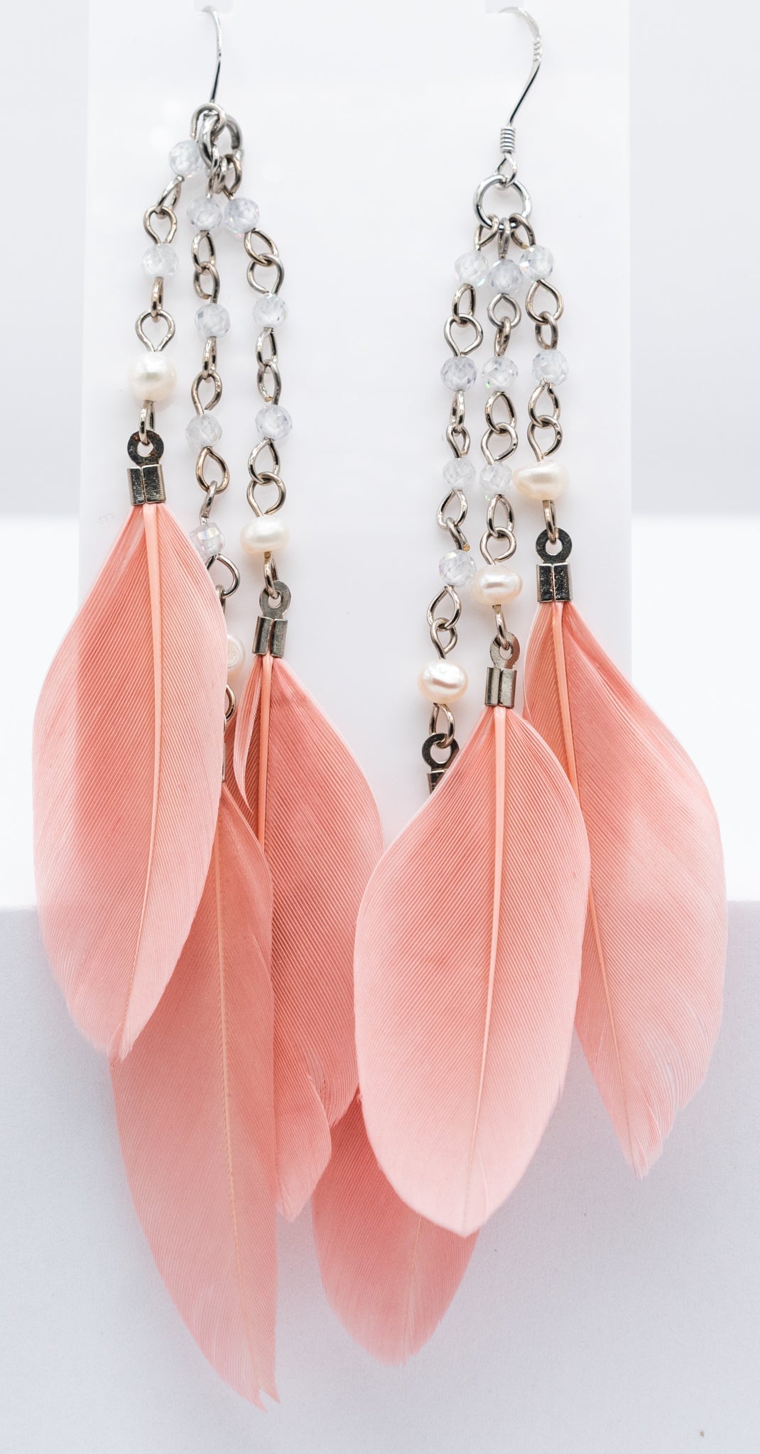 Peach Fuzz Feather Clear Natural Crystal and Pearl