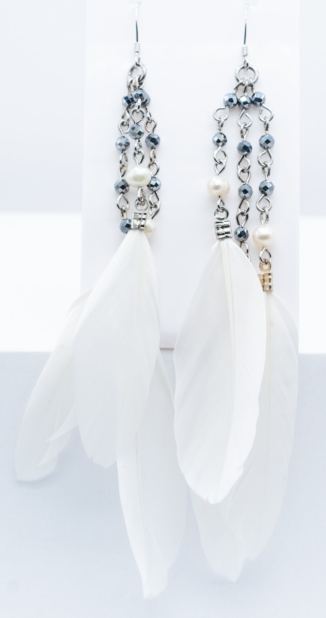 White Feather Titanium and Pearl Earring