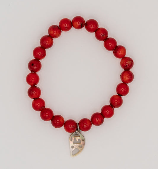 Red Bamboo Coral Gemstone Bracelet (8mm Stones)