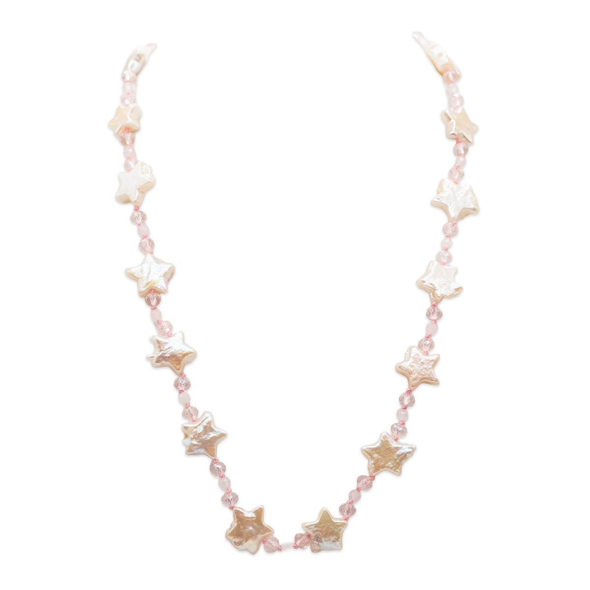 Necklace with star-shaped beads on a white background