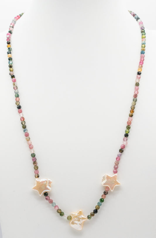 Pearl Star and Watermelon Tourmaline Necklace