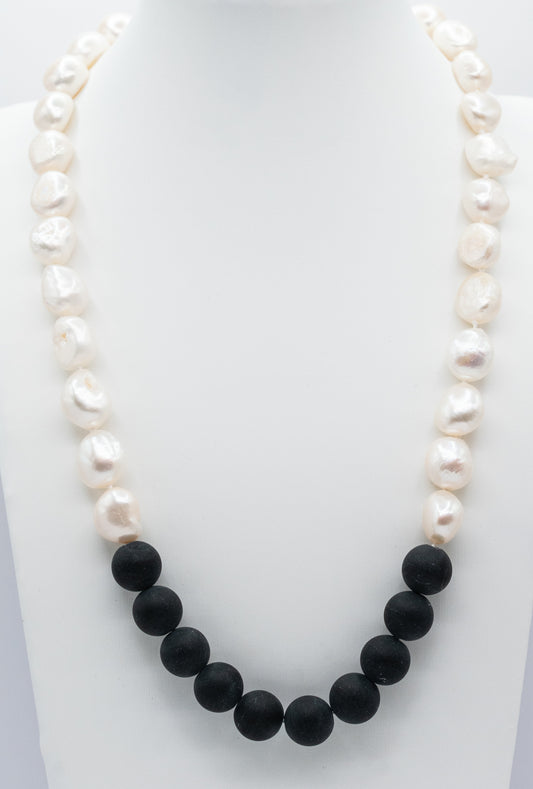 Baroque Pearl and Black Onyx Necklace