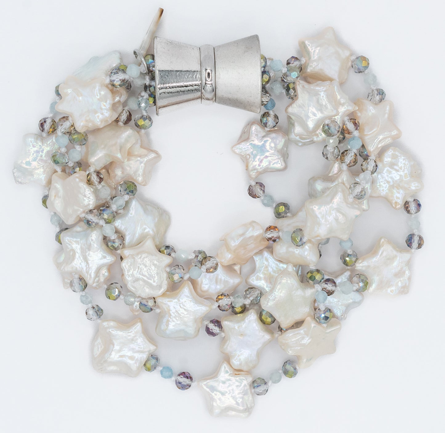 Pearl Star and Gray Crystal Bracelet