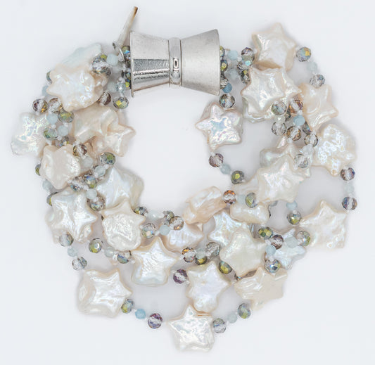 Pearl Star and Gray Crystal Bracelet