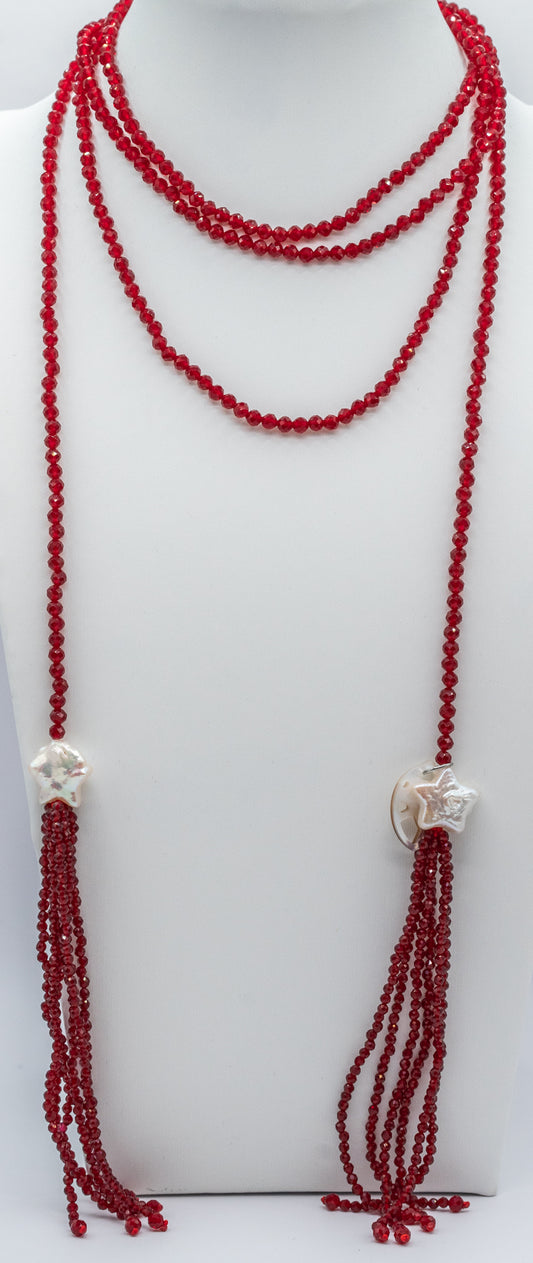 Red Crystal  and Star Lariat Necklace