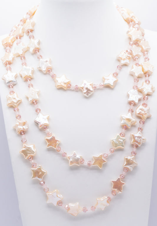 Pearl Star and Pink Crystal Necklace