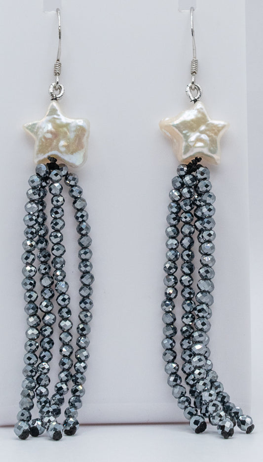 Pearl Star and Titanium Earrings