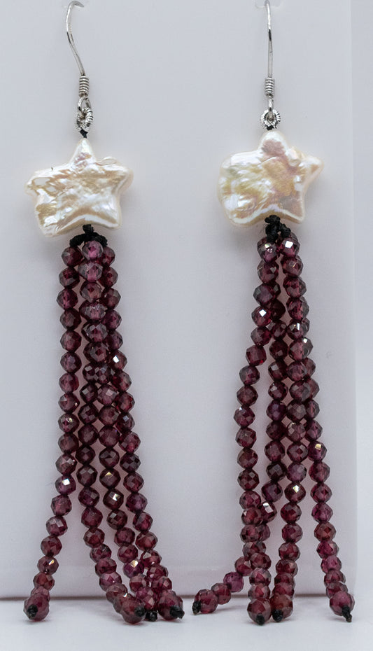 Pearl Star and Garnet Earrings