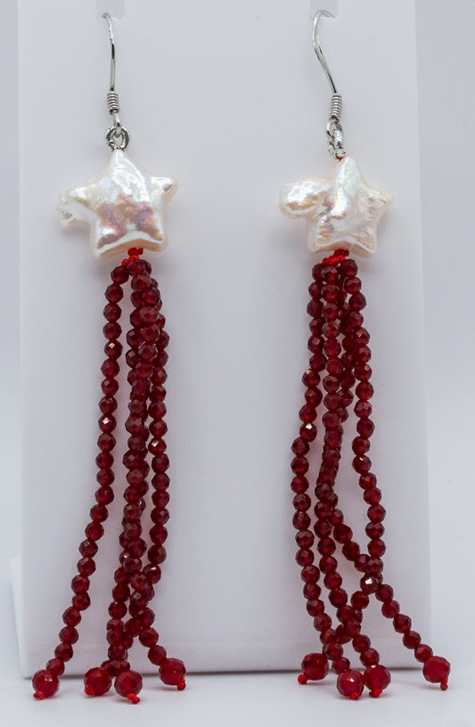 Pearl Star and Red Crystal Earrings