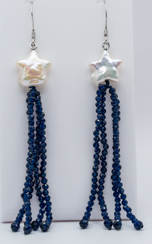 Pearl Star and Navy Crystal Earrings