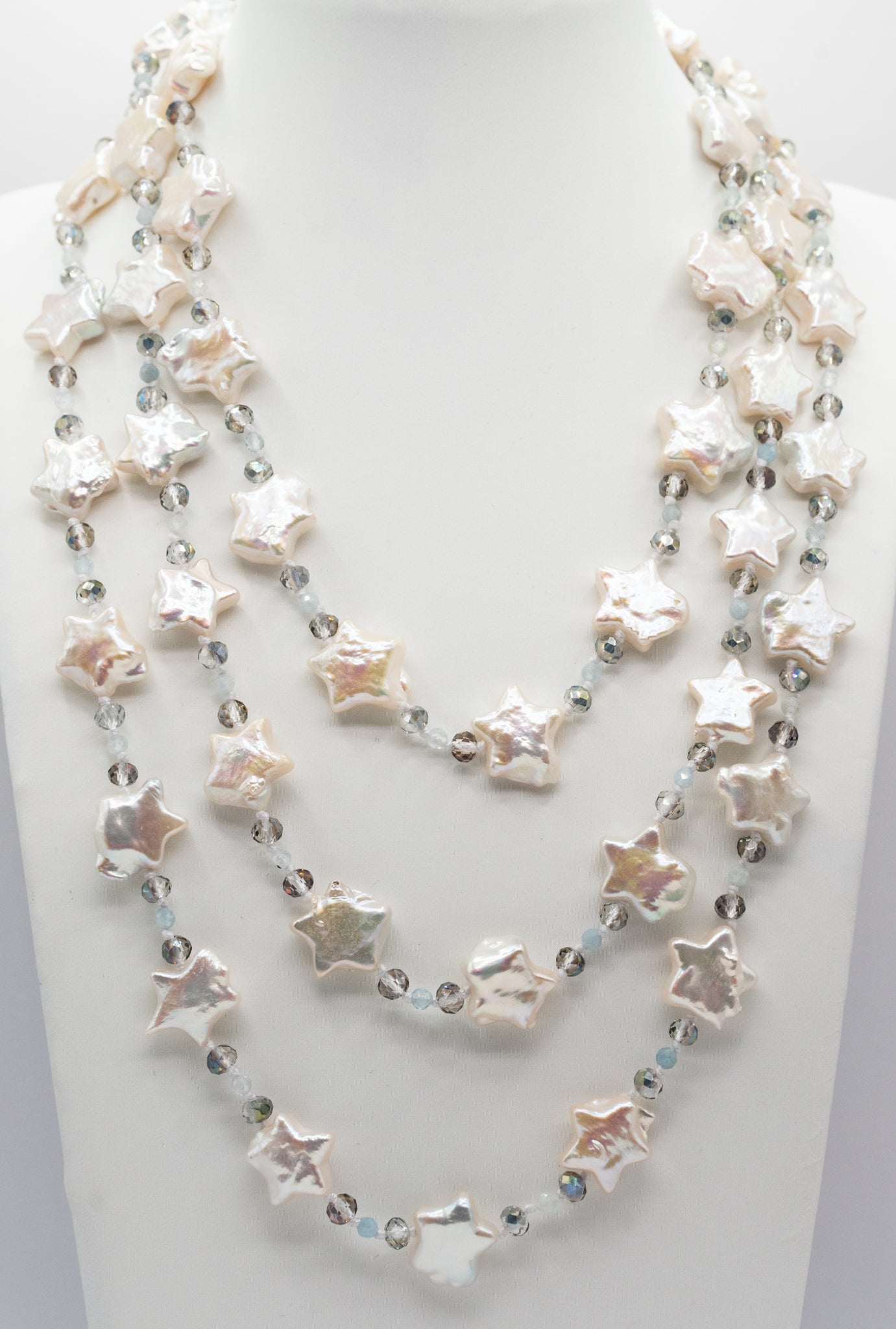 Pearl Star and Gray Crystal Necklace