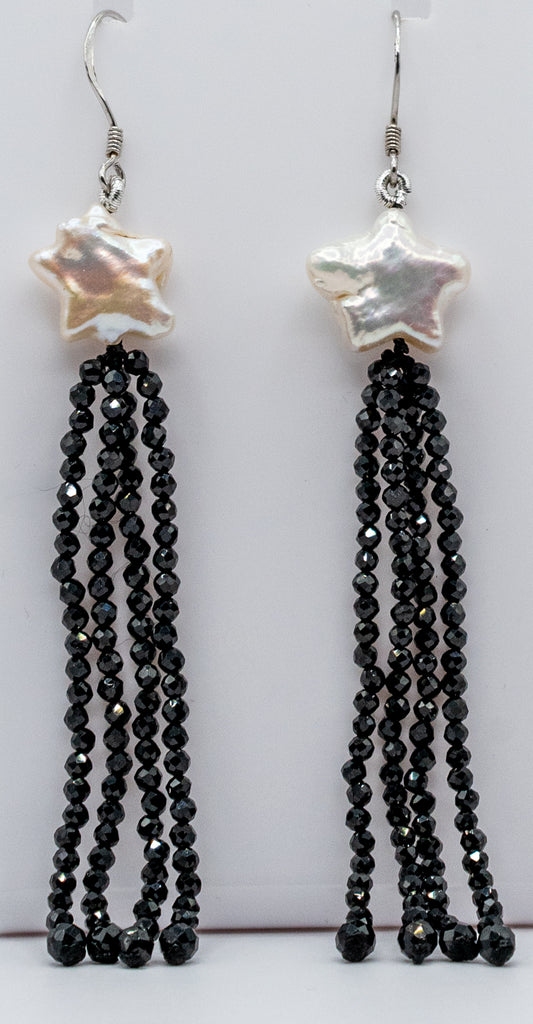 Pearl Star and Black Onyx Earrings