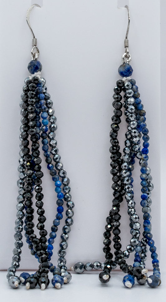 Sapphire Onyx and Titanium Tassel Earrings