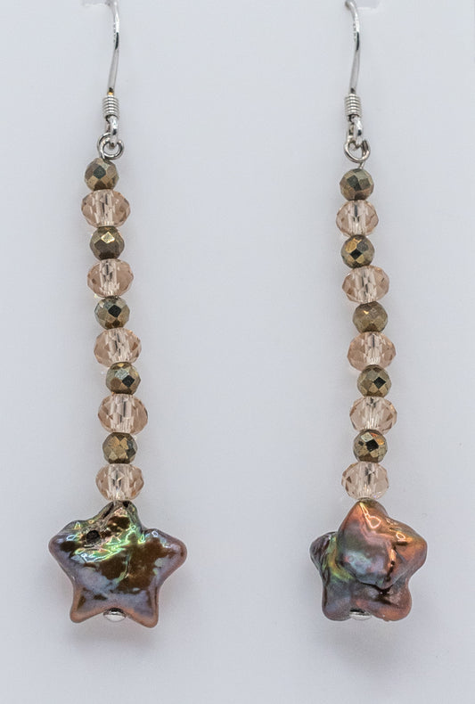 Bronze Star and Pyrite Daggle Earrings