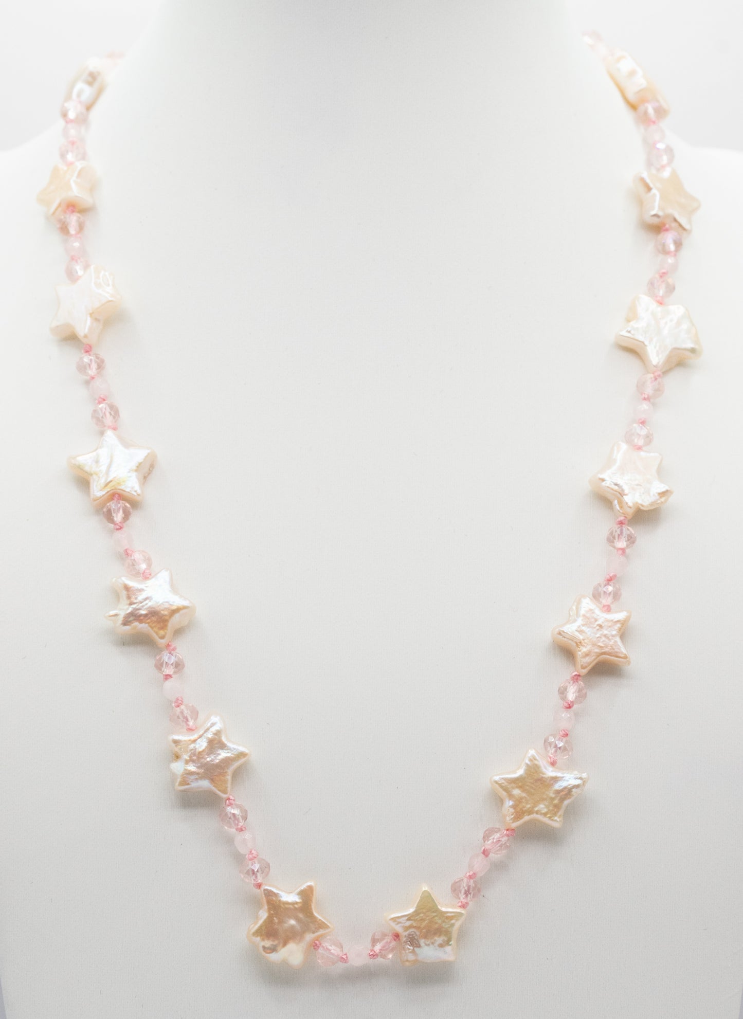 Pearl Star and Pink Crystal Short Necklace