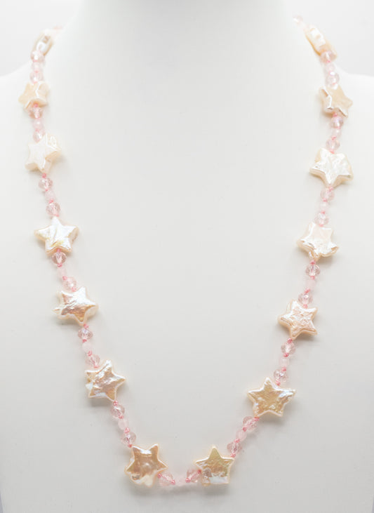 Pearl Star and Pink Crystal Short Necklace