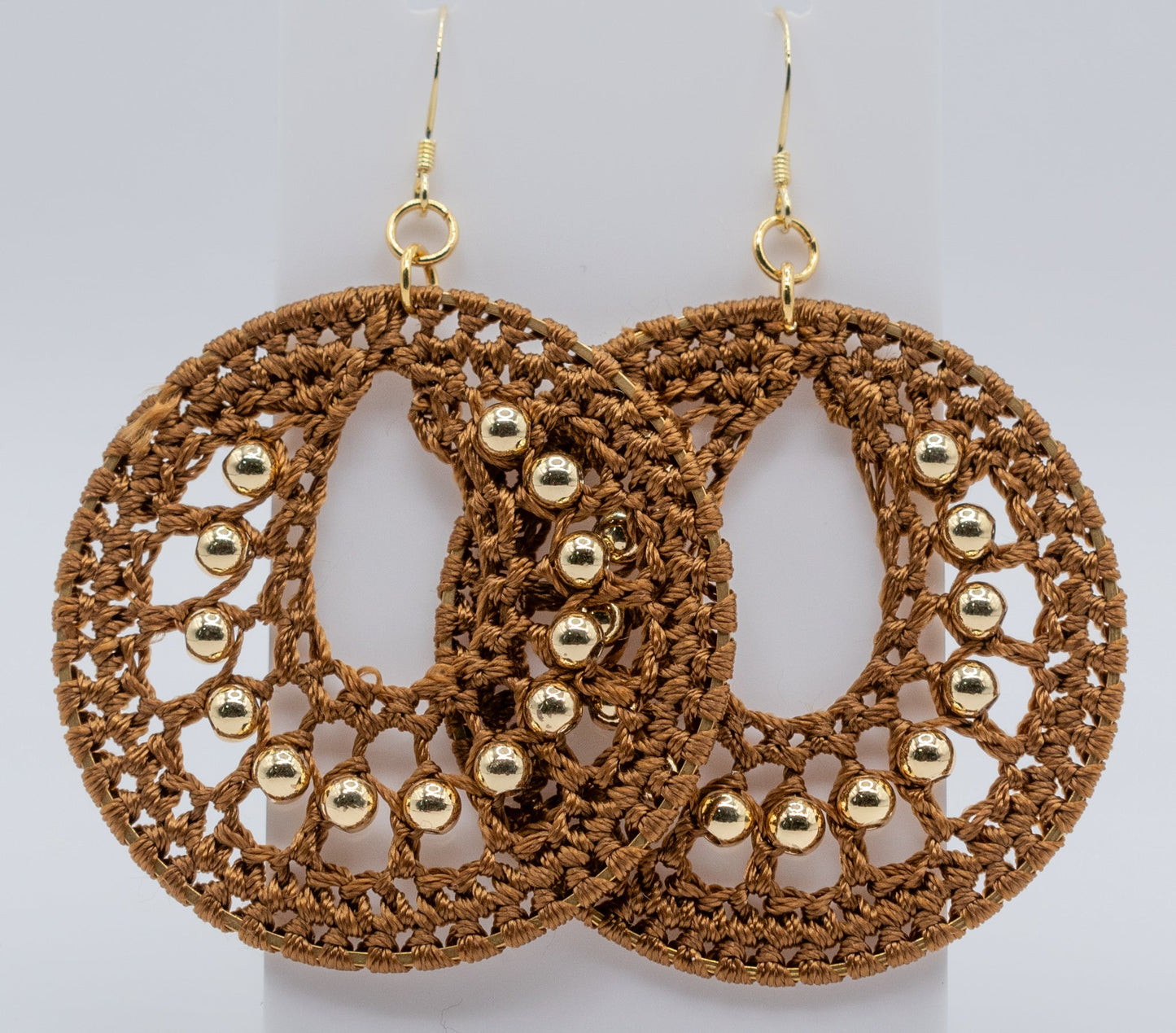 Brown Macrame and Yellow Gold-filled Hoops