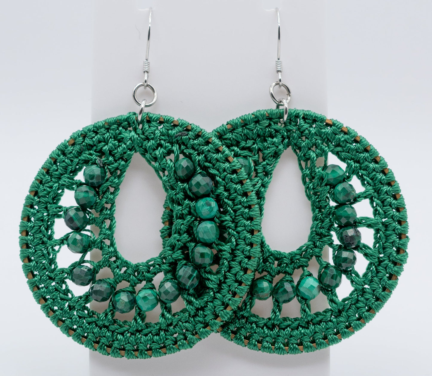 Green Macrame and Malachite Gemstone Hoops