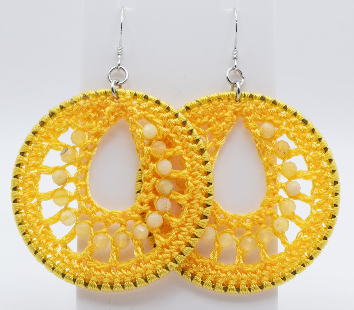 Yellow Macrame and Yellow Topaz Gemstone Hoops