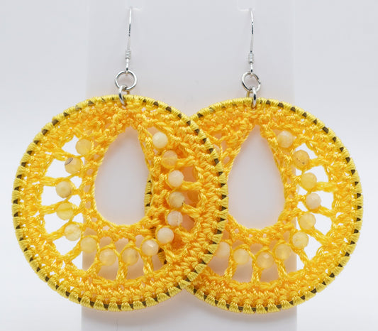 Yellow Macrame and Yellow Topaz Gemstone Hoops