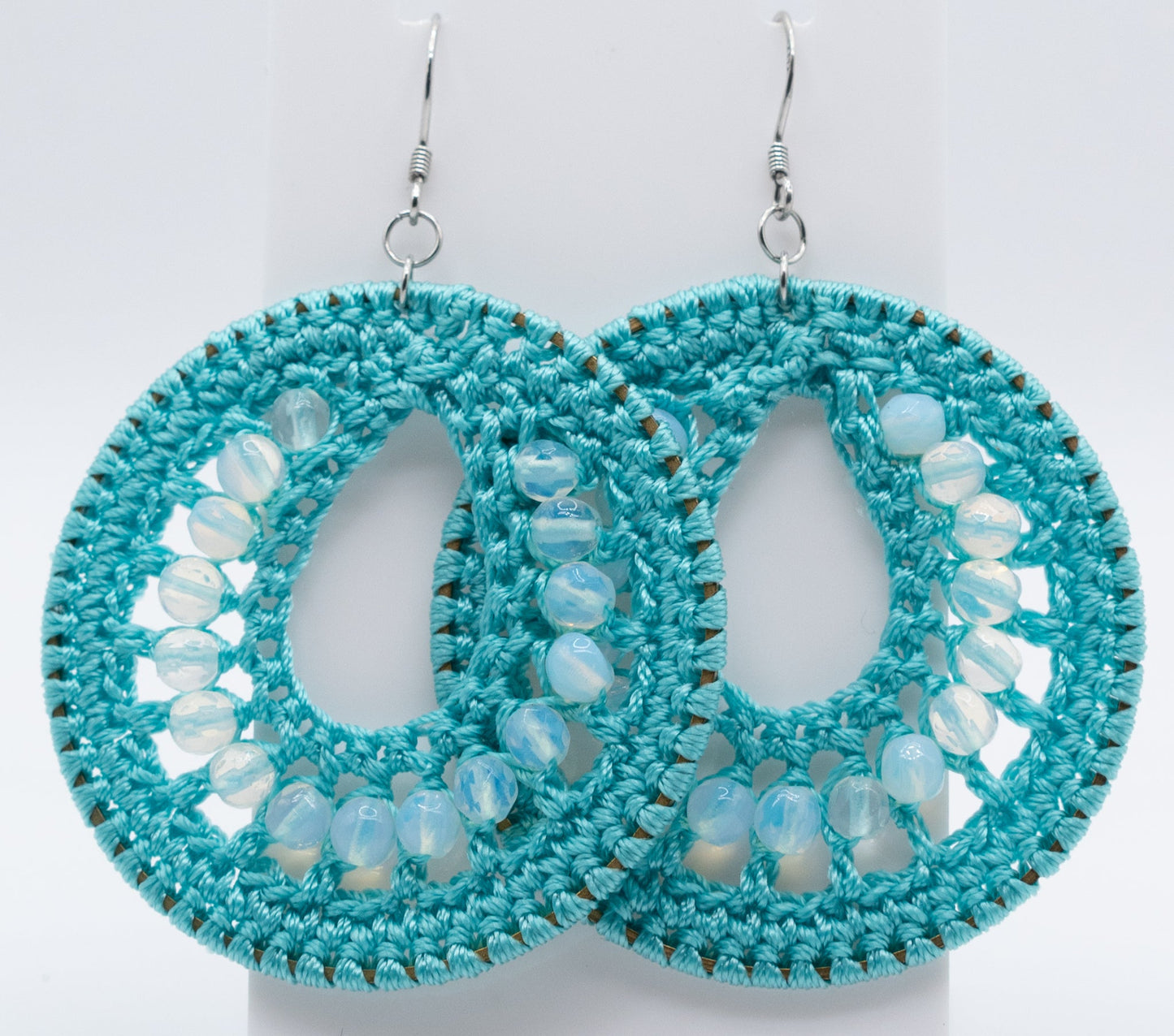 Aqua Macrame and Moonstone Gemstone Hoops