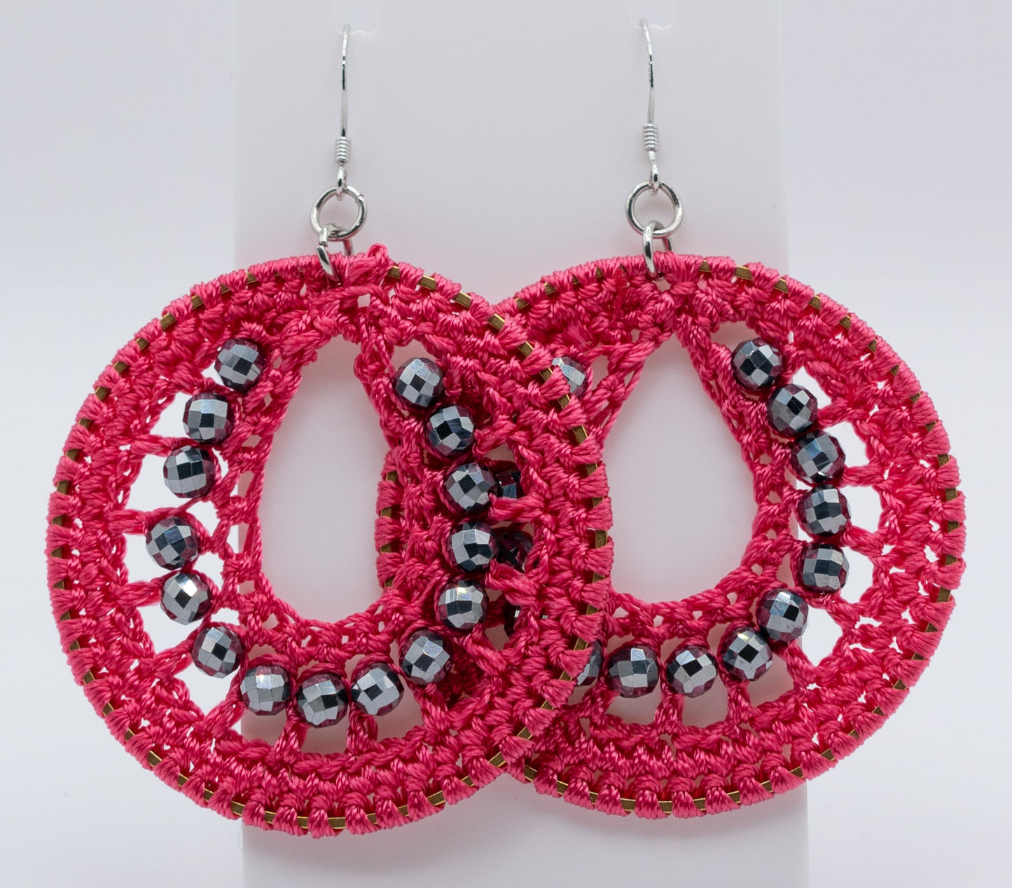 Hot Pink Macrame with Hot Pink Natural Crystal Hoops