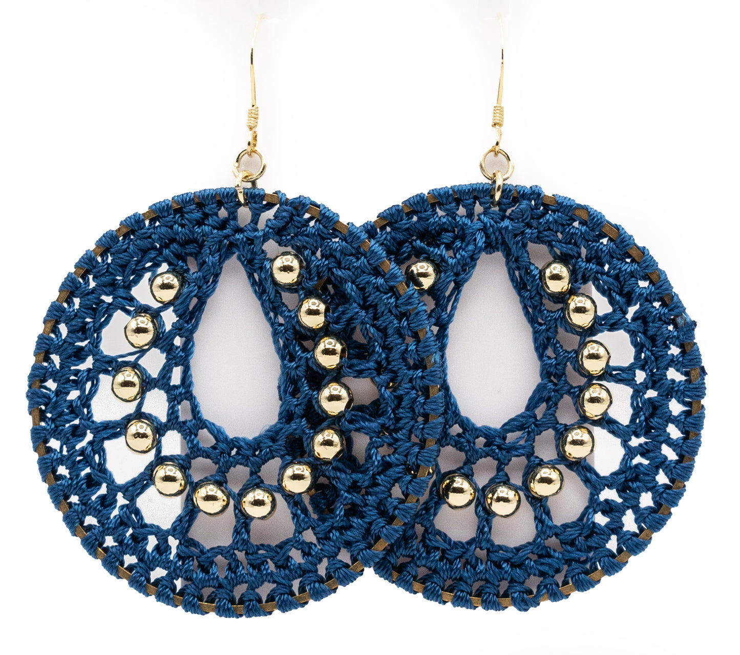 Navy Macrame and Yellow Gold-filled Hoops