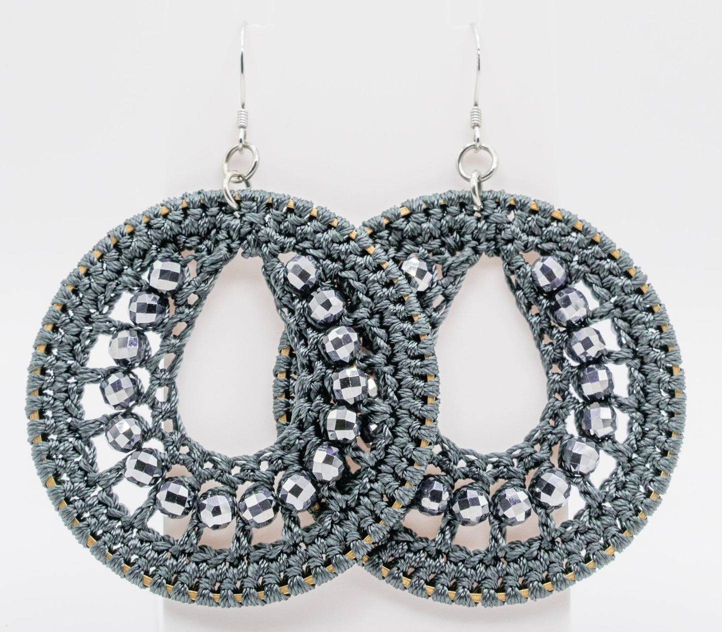 Gray Macrame and Titanium Hoops