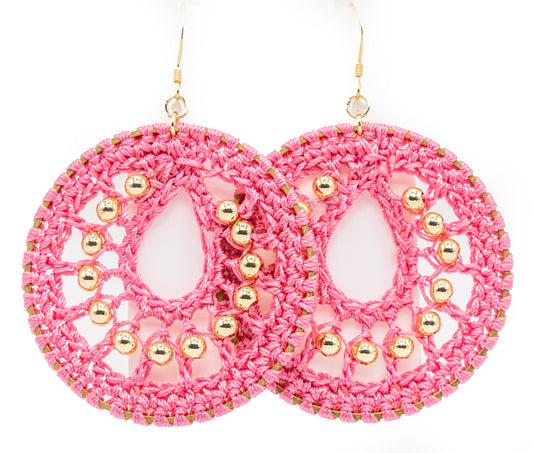 Bubblegum Pink Macrame and Yellow Gold-filled Hoops