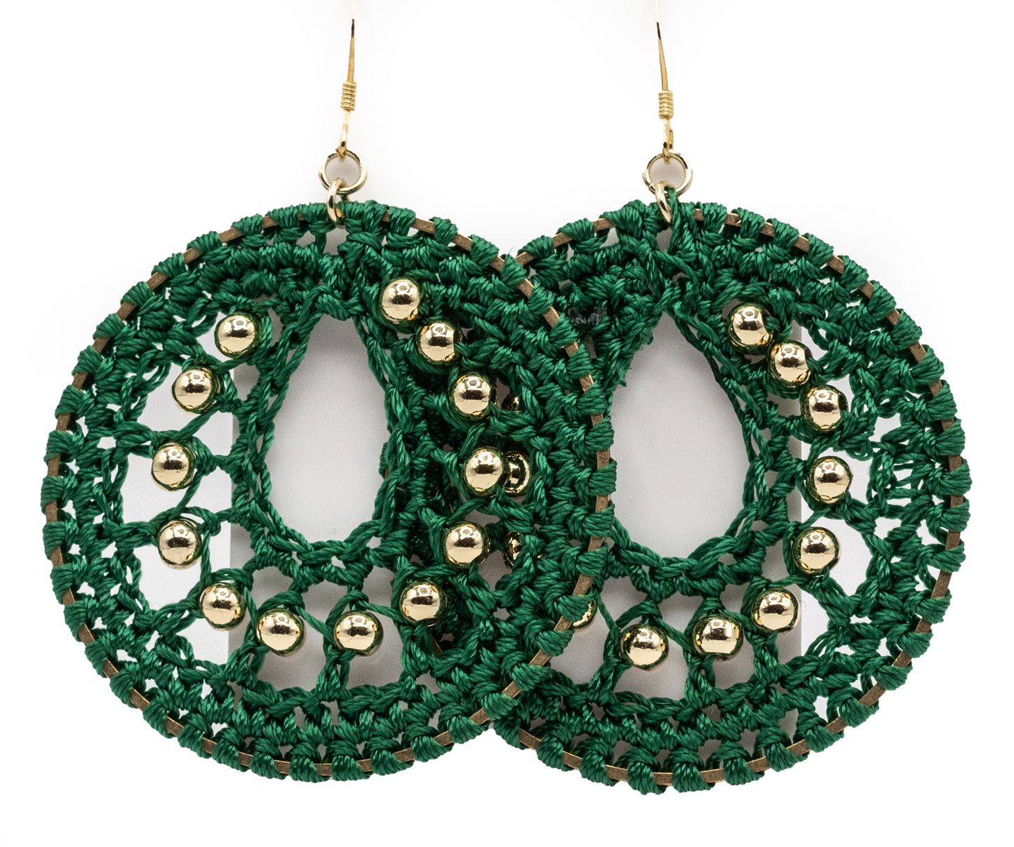 Green Macrame and Yellow Gold-filled Hoop