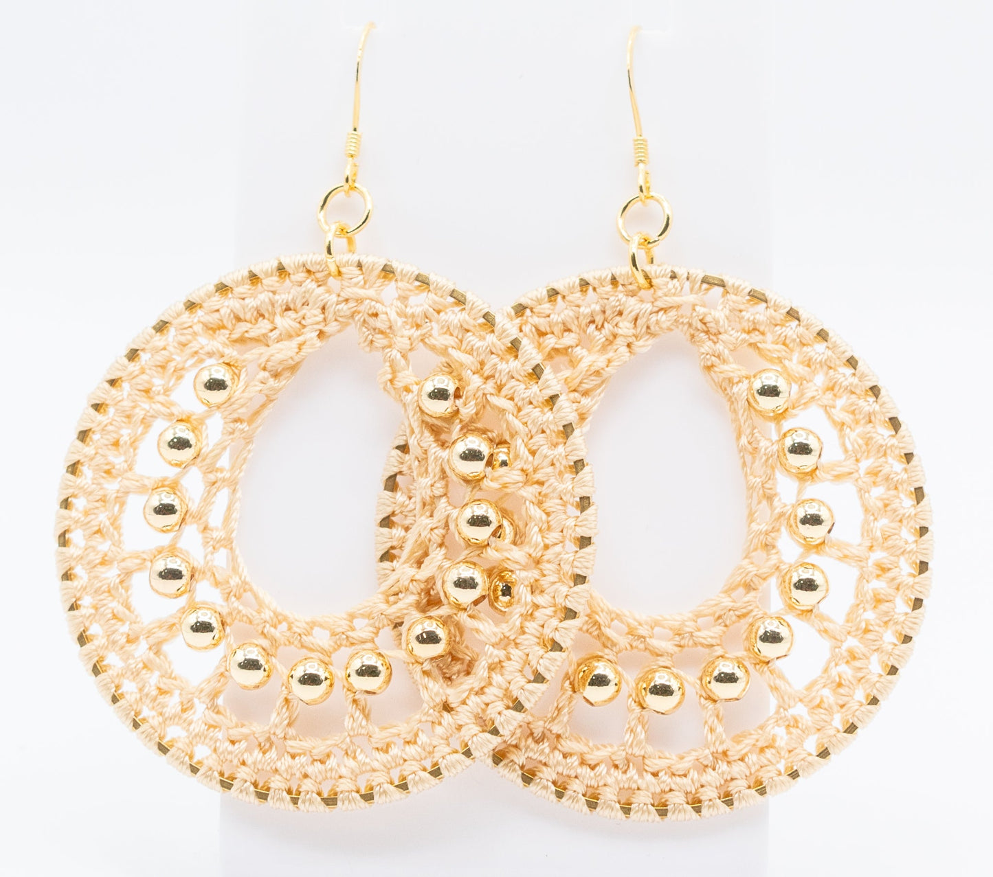 Tan Macrame and Yellow Gold-filled Hoops