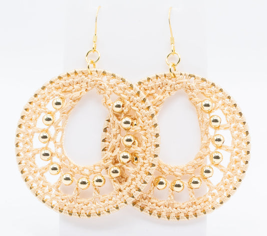 Tan Macrame and Yellow Gold-filled Hoops