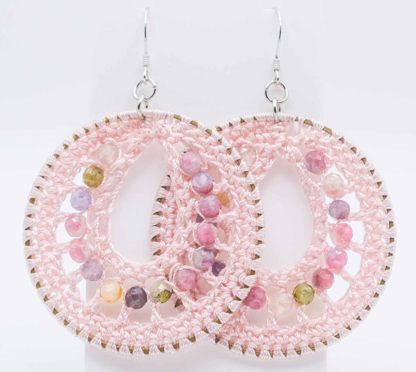 Blush Macrameand Watermelon Tourmaline Gemstone Hoops