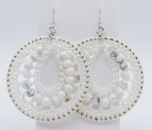 White Macrame and Howlite Gemstone Hoops