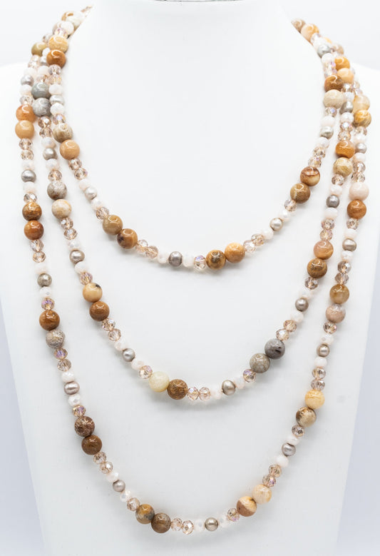 Mixed Petoskey, Gray Pearl and Moonstone Necklace