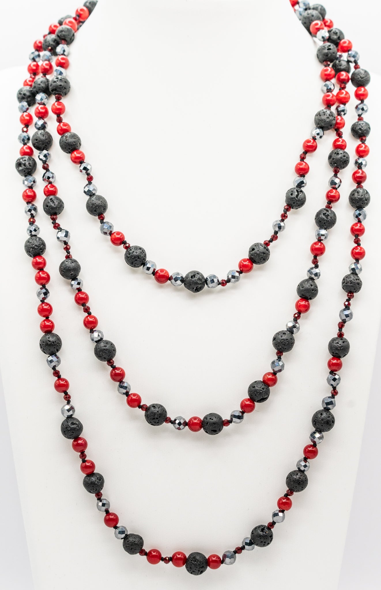 Mixed Lava, Titanium and Red Bamboo Necklace